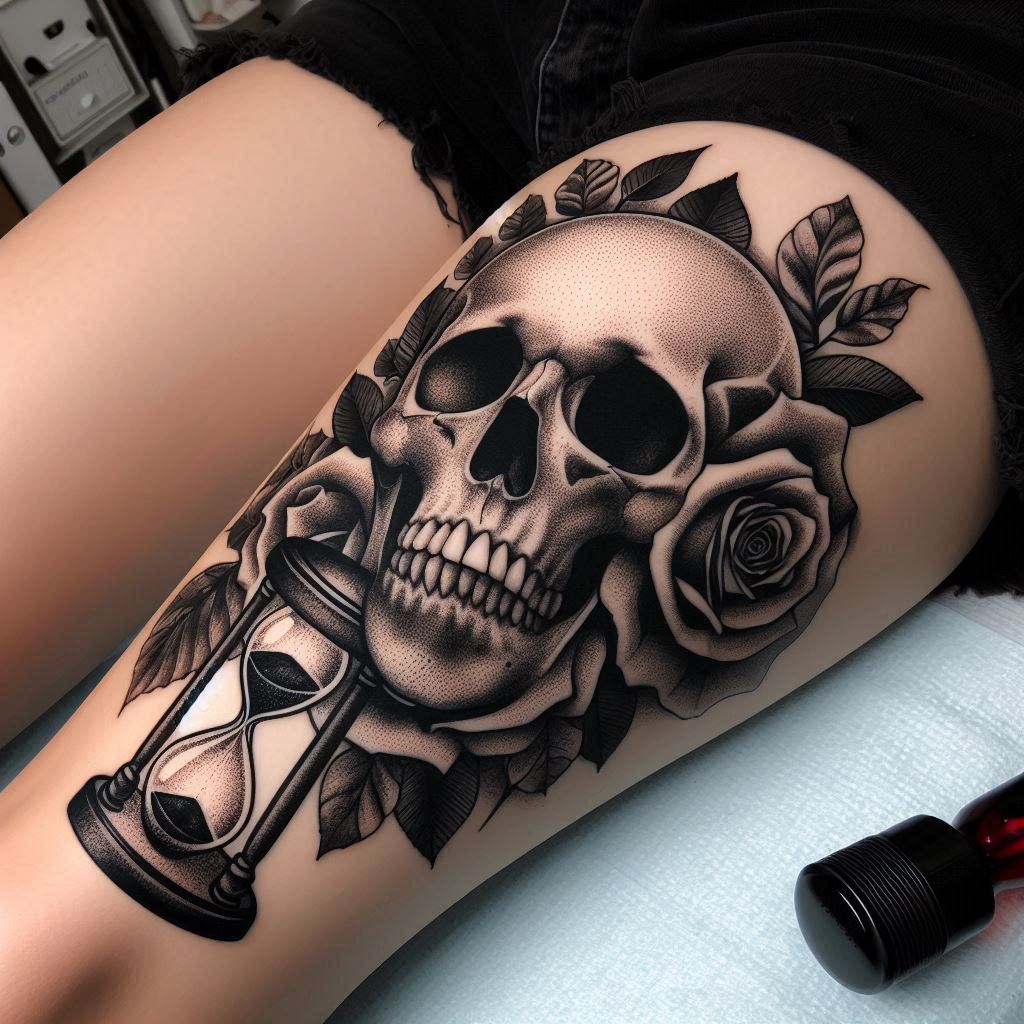 Memento Mori Above the Knee Tattoo